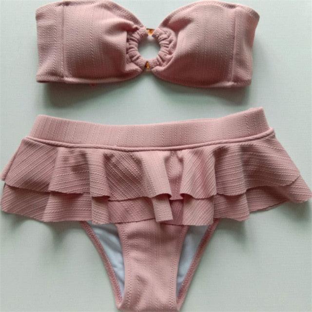 Rosé Ruffle Bikini Skirt Set
