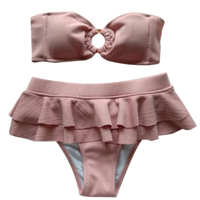 Rosé Ruffle Bikini Skirt Set